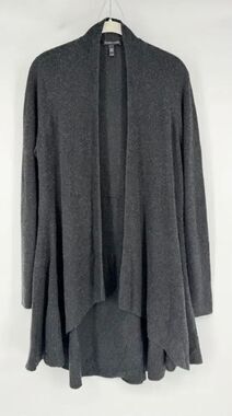Eileen Fisher Womens Size M Charcoal Silk Cashmere Open Front Waterfall Cardigan